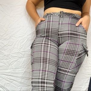 plaid stretchy cargo joggers
